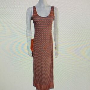 Bar III Orange and Brown Chevron Midi Dress